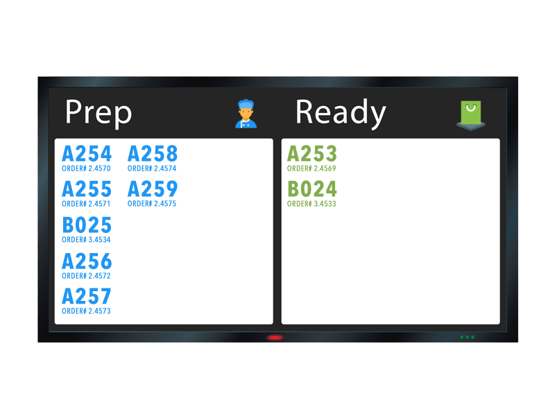Collection display showing order numbers
