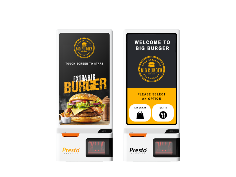 Customer using full-size self-service kiosk